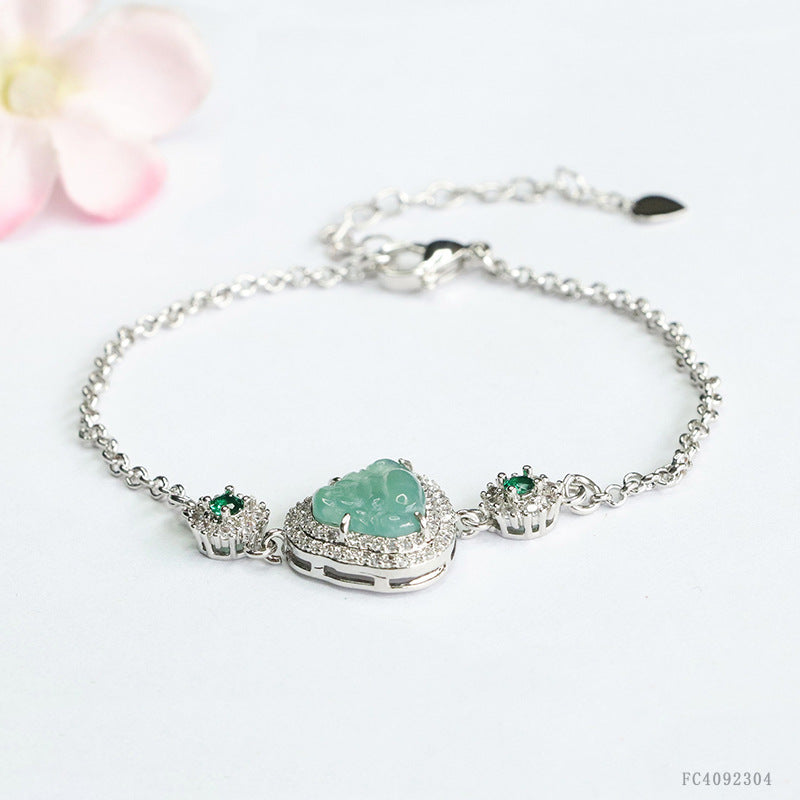 Blue Water Jadeite Buddha Pavé-Style Bracelet