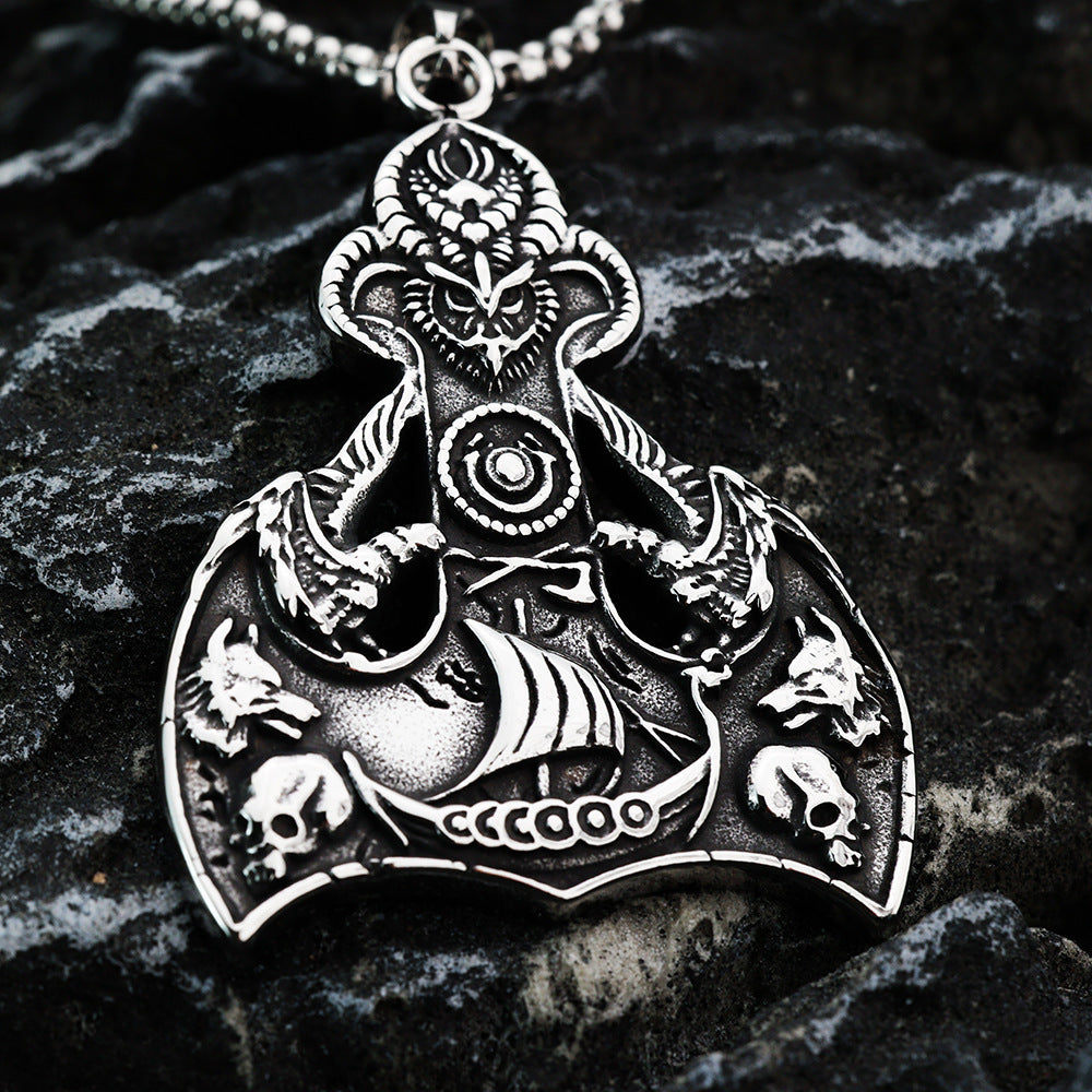 European And American Retro Men's Pendant Stainless Steel Viking Odin Element Pendant