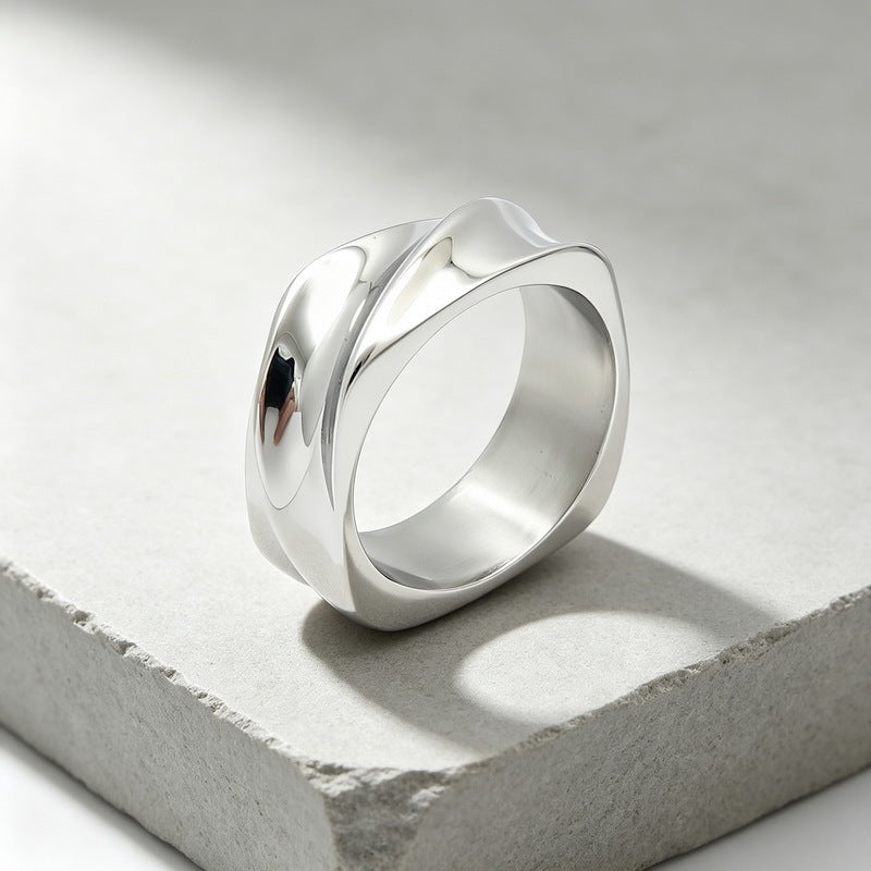 Spiral Twisted Texture Ring, And Twist Ring, Stainless Steel Men's Ring