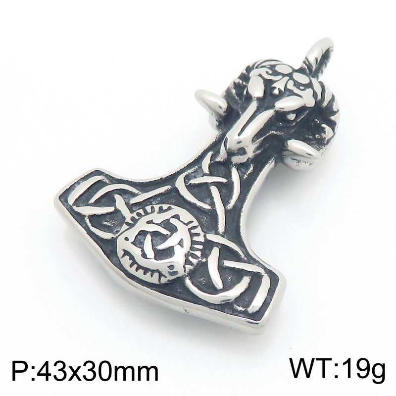 Nordic Viking Thor'S Hammer Odin Pendant, Vintage Celtic Knot Sheephead Stainless Steel Men's Necklace