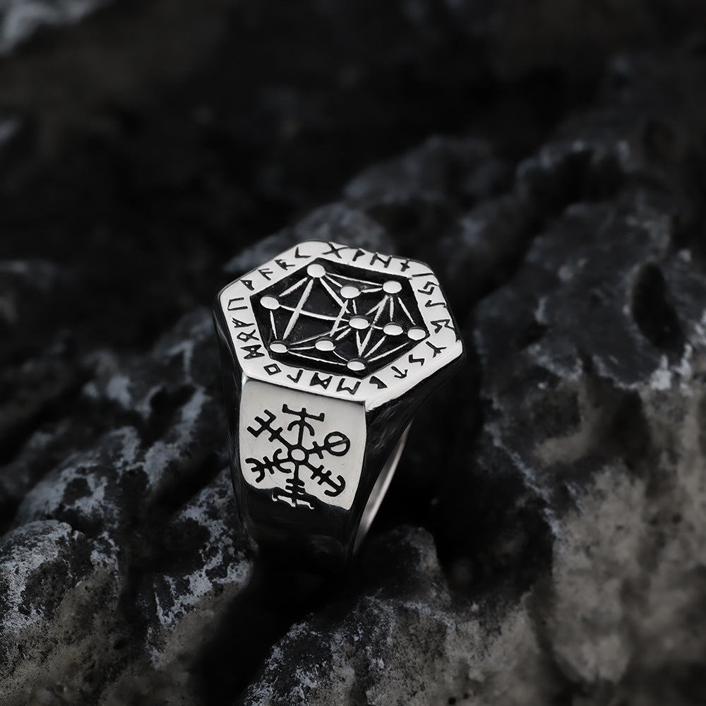 Nordic Vintage Stainless Steel Men's Viking Compass Ring
