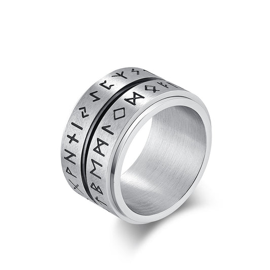 Planderful Viking Ring With Rotating Text Engraving For Men Titanium Steel Vintage Nordic Style