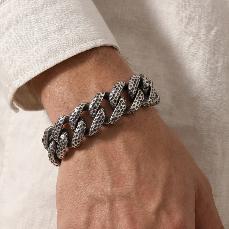 20mm Wide Hammer Pattern Cuban Chain Heavy Industry Street Texture Stainless Steel Men's Bracelet