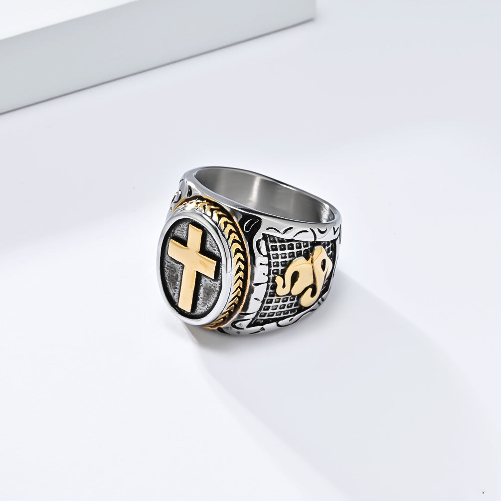 European And American Literary Retro Prayer Hand Cross Titanium Steel Ring Men's Hip-Hop Jewelry