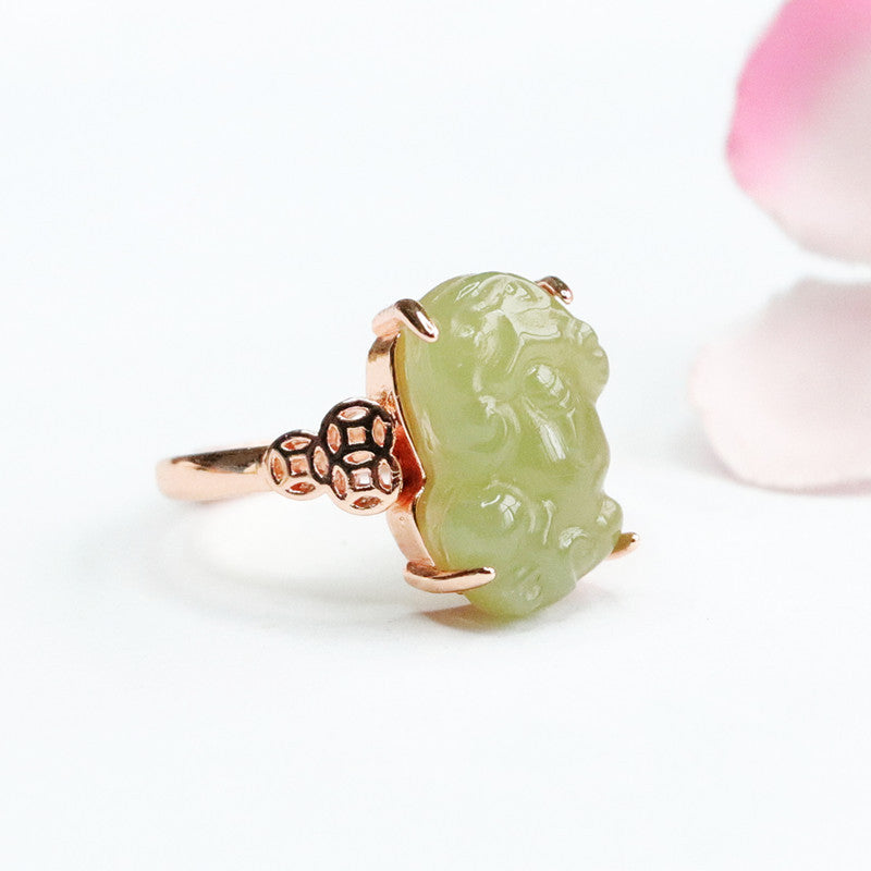 Hetian Jade Pixiu Coin Ring