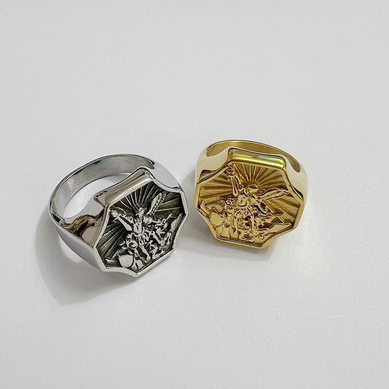 Planderful Saint Michael Ring For Men Titanium Steel Archangel Design Durable Everyday Genie