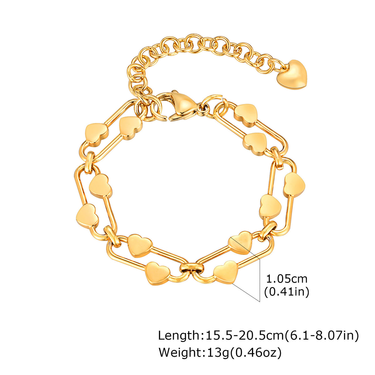 Heart Gold-Plated Stainless Steel Bracelet Unisex