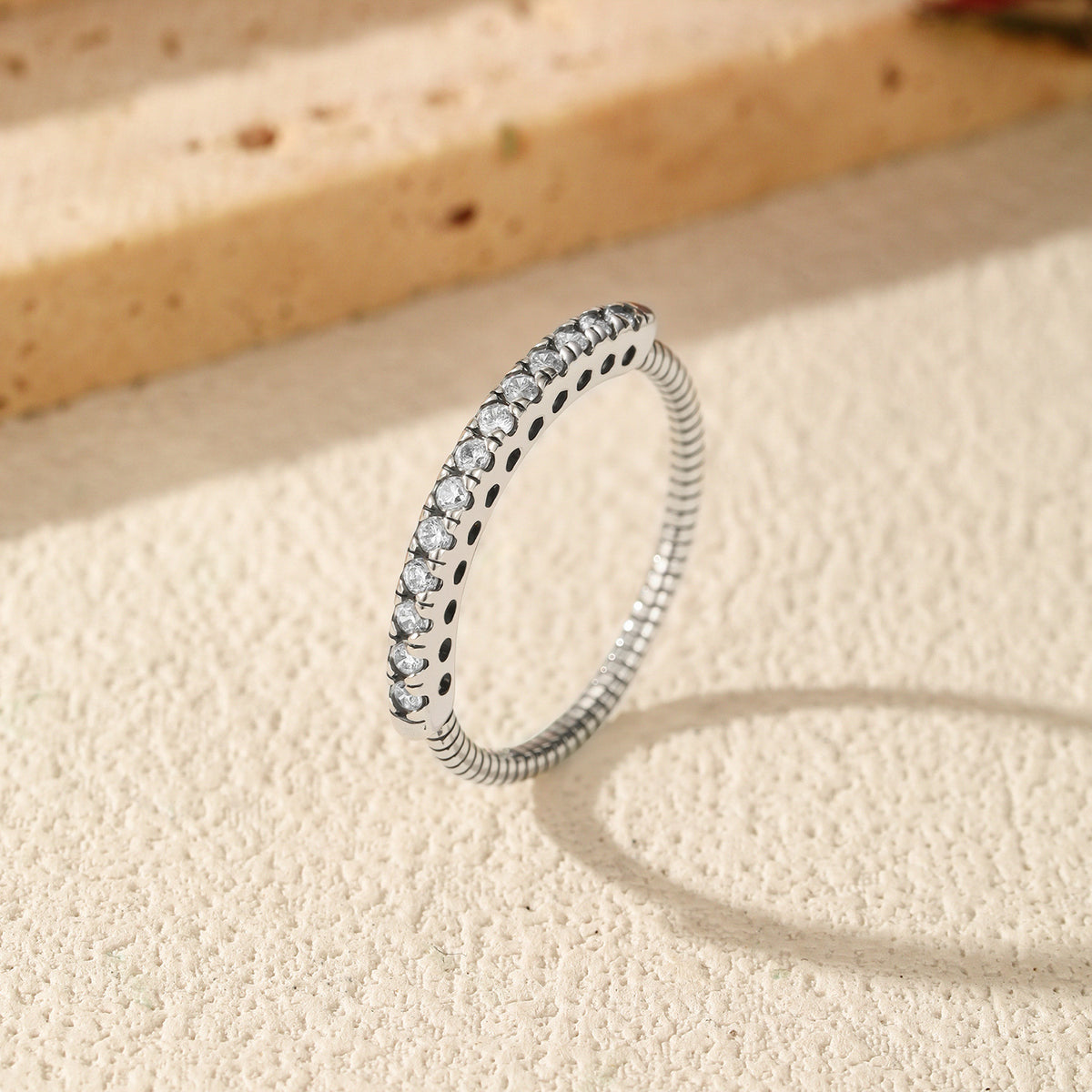 925 Sterling Silver Textured Pavé Zircon Ring