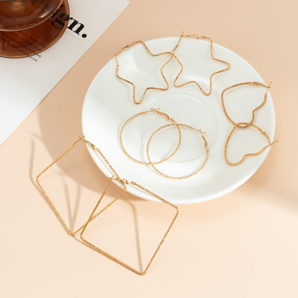 European and American Style Cross-border Jewelry Star and Heart Earrings Set with Imitation Pearl Detailing for Women