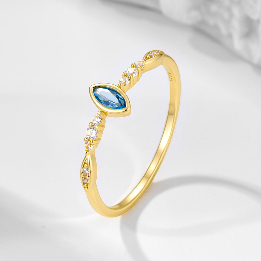 S925 Sterling Silver Exquisite Sea Blue Horse Eye Zircon Ring