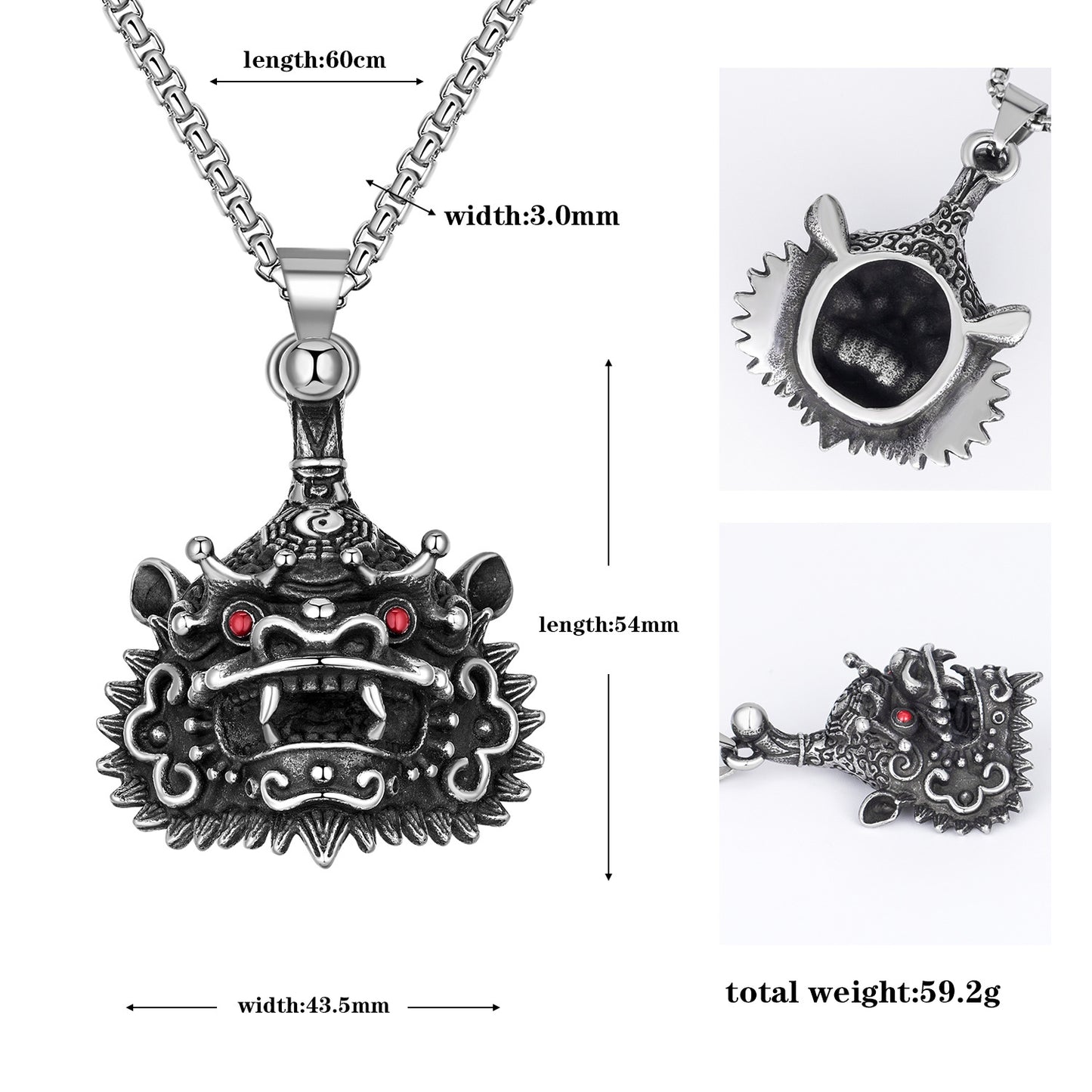 Steel Necklace - Vintage Lion Head Pendant