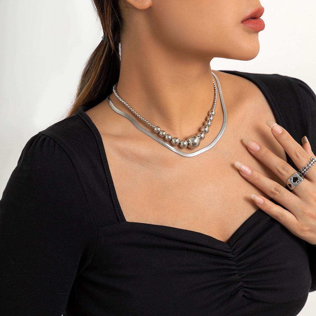 Planderful Snake Chain Necklace Vienna Verve Double Layer For Women Versatile Statement Jewelry