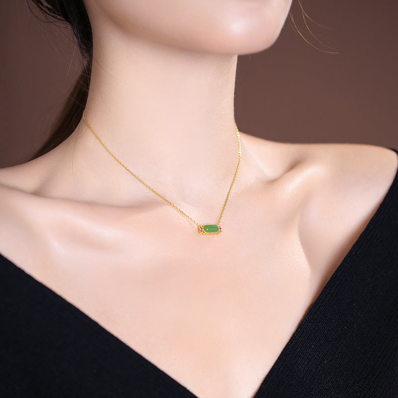 Sterling Silver Necklace with Tian Jade Pendant - Fortune's Favor Collection