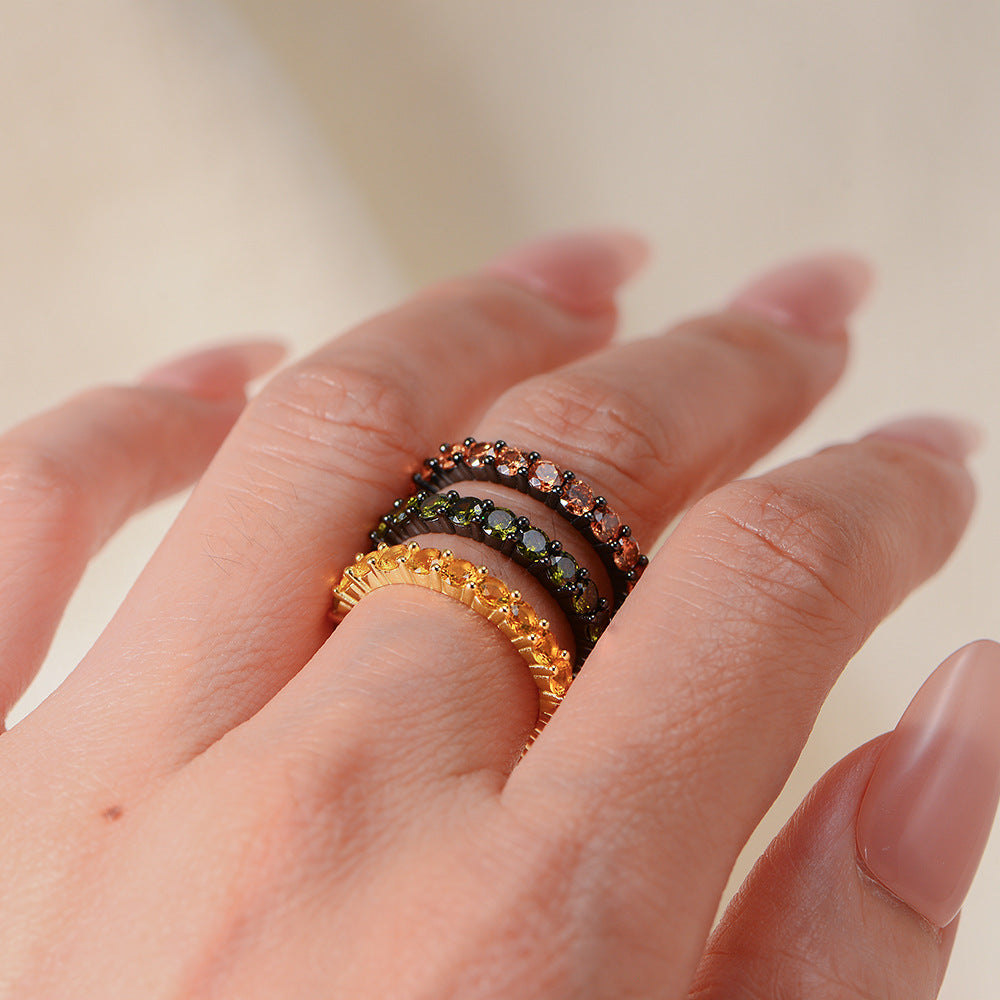 S925 Sterling Silver Full Of Zircon Color Zircon Ring