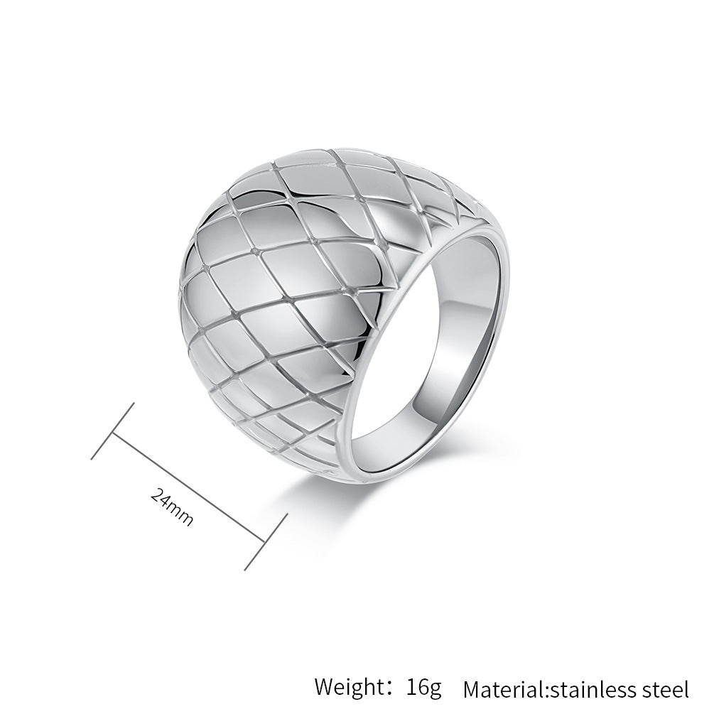 Planderful Grid Pattern Gold Plated Ring For Women Elegant Premium Stainless Steel Fashion Jewelry