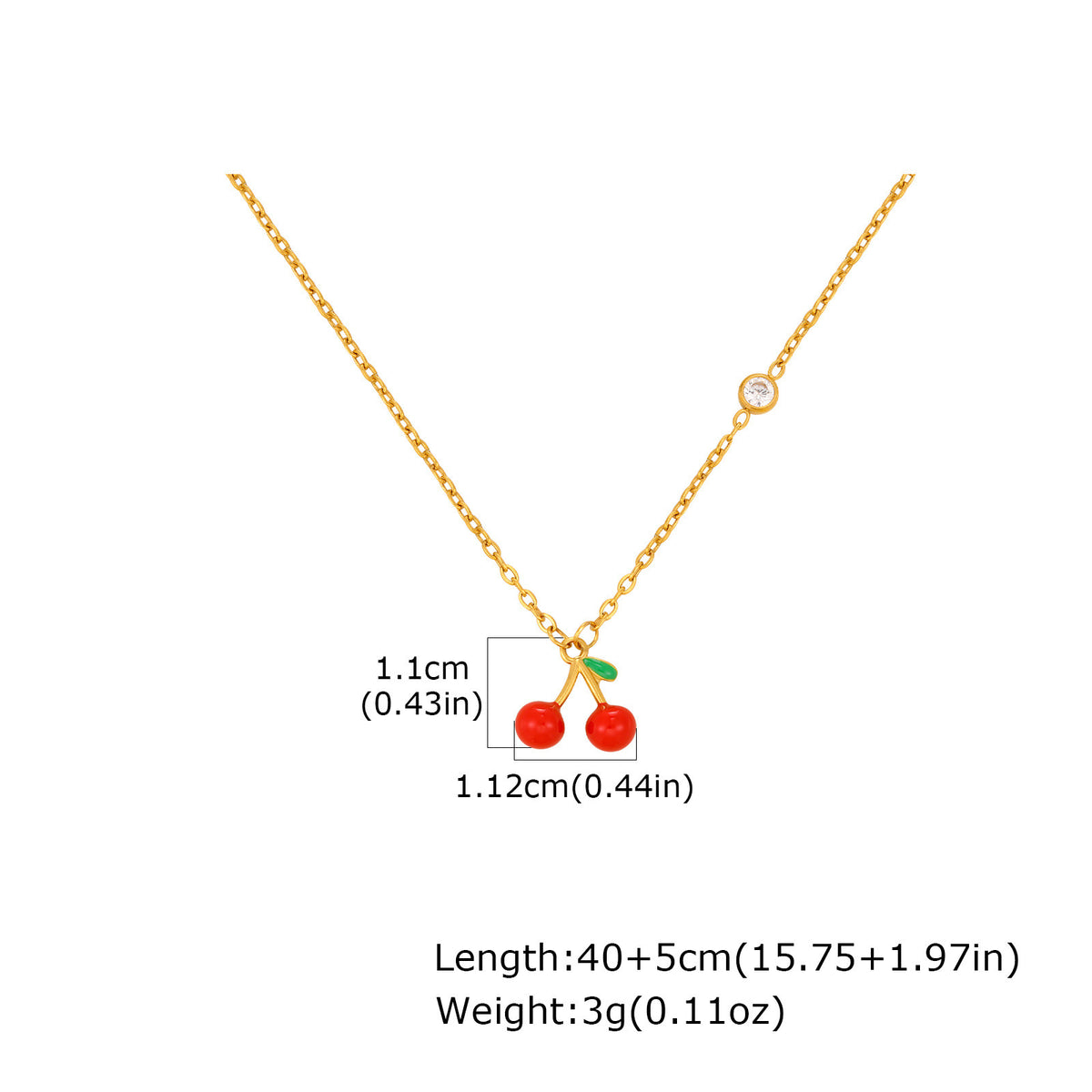 Stainless Steel Sense Zircon Glue Cherry Necklace Crystal Bead Gold