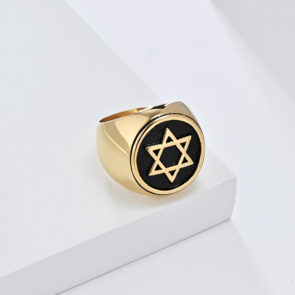 Retro Hexagram Titanium Steel Ring for Men Advanced Style
