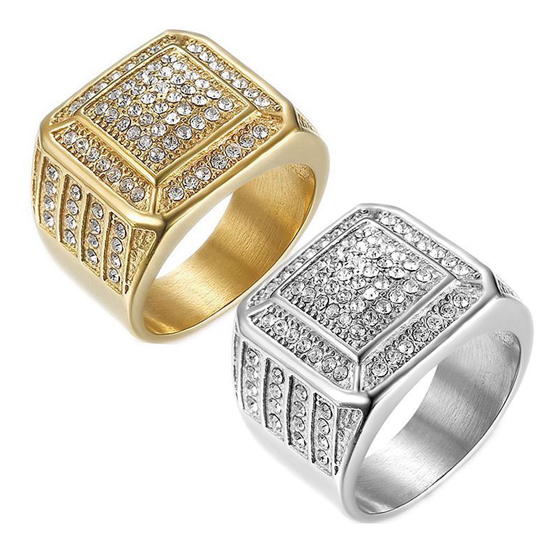 Planderful Hip Hop Ring Everyday Genie For Men Titanium Steel Gold Plated Luxury Zircon Jewelry