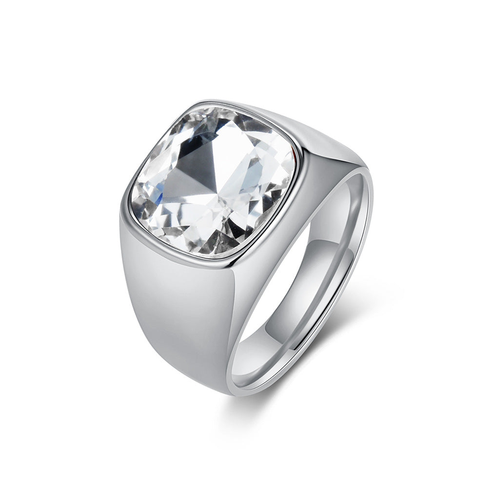 Black Gemstone Zircon Stainless Steel Ring Unisex