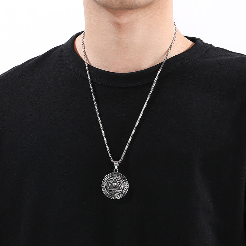 Popular Pendants, Punk Style Retro Freemasonry Hexagram Eye Of Horus Round Brand Men's Necklace