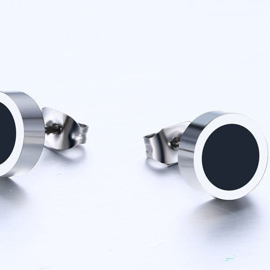Dark Blue Glitter Stainless Steel Stud Earrings — Pair
