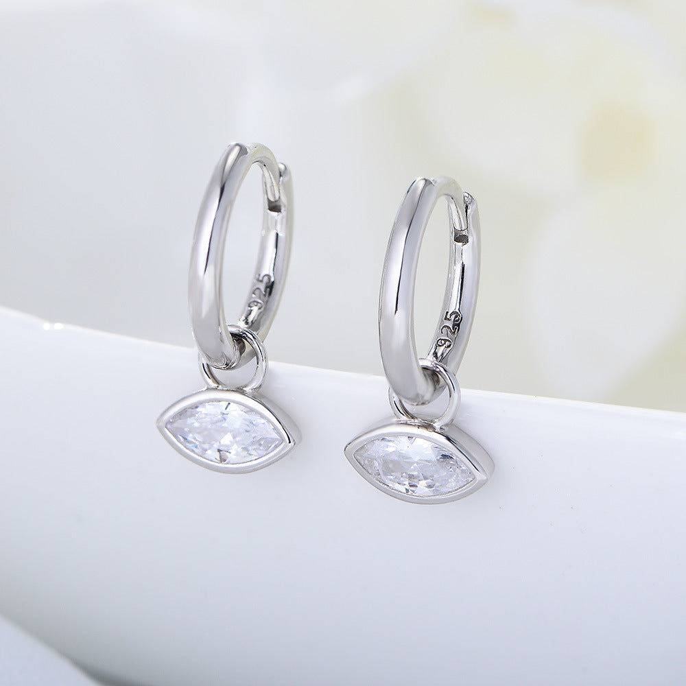 S925 Sterling Silver Earrings, High-Quality Earrings, Geometric Horse Eye Zircon Earrings, High-End