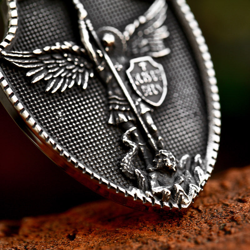 Stainless Steel Cross Shield – Mythological Angel Titanium Steel Pendant Necklace