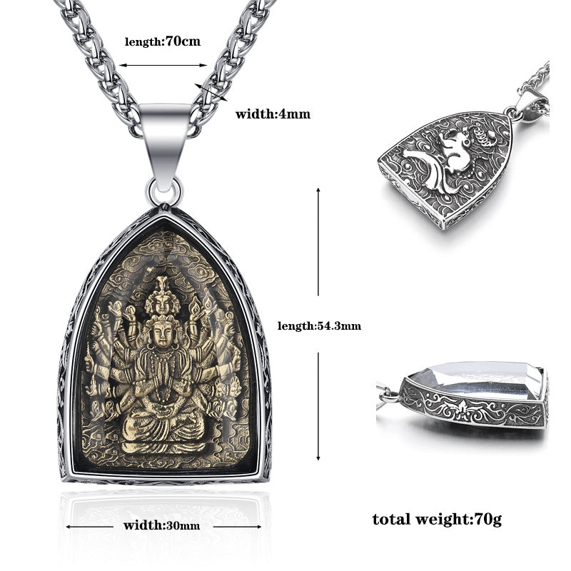 Steel Necklace – Elegant Chinese Buddha Amulet Pendant With Eight Guardian Deities