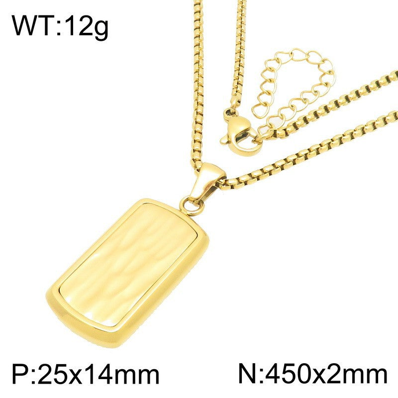 Military Brand Square Pearl Chain Necklace, And Wave Pattern Square Brand Stainless Steel