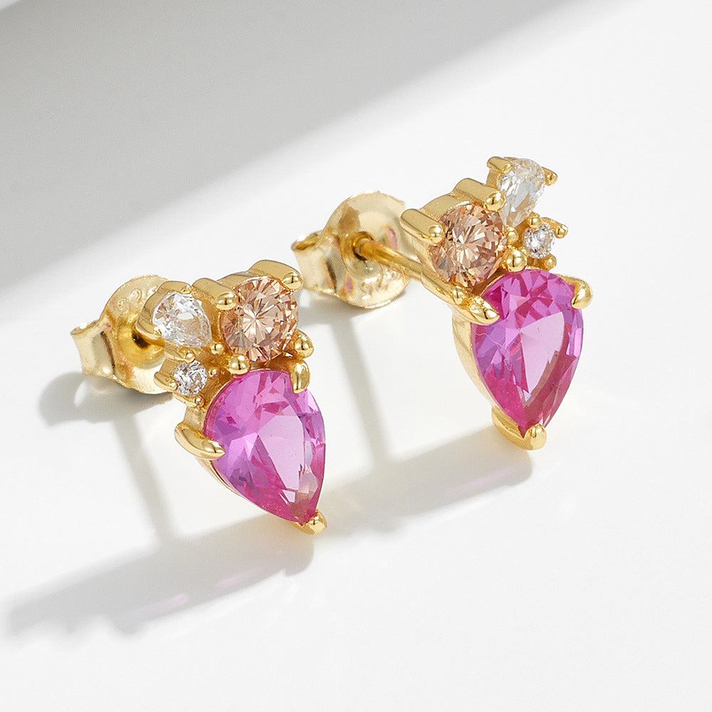 Classic Geometric Water Drop Zircon Sterling Silver Earrings Color Zircon Earrings