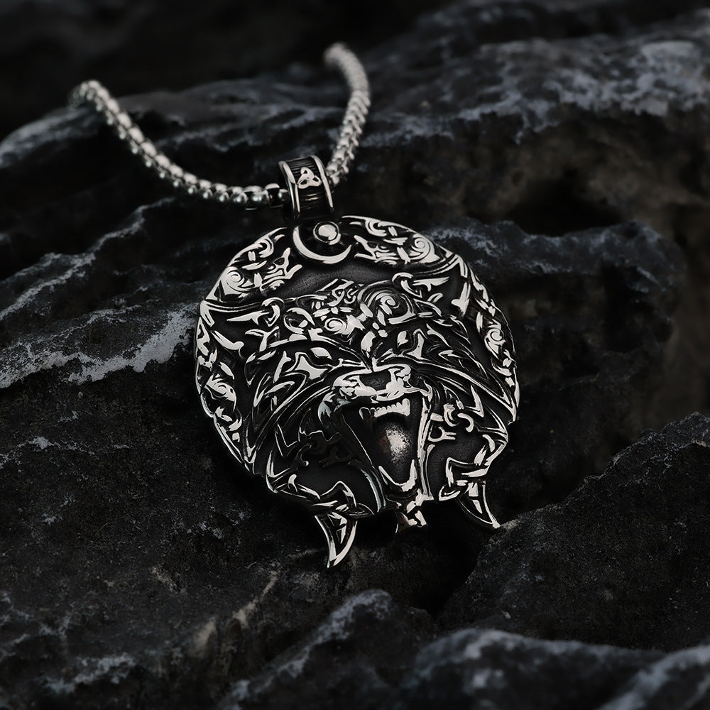 European And American Retro Stainless Steel Viking Wolf Head Necklace