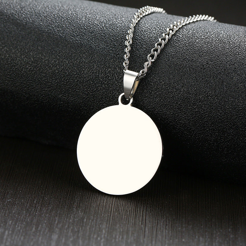 Stainless Steel Bare Body Round Card Pendant Black Men's Necklace