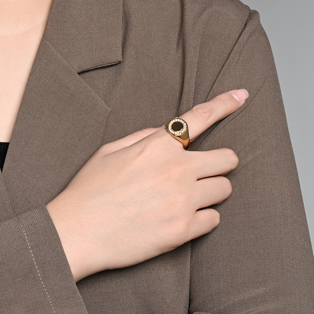 Zircon Gold-Plated Stainless Steel Ring Unisex