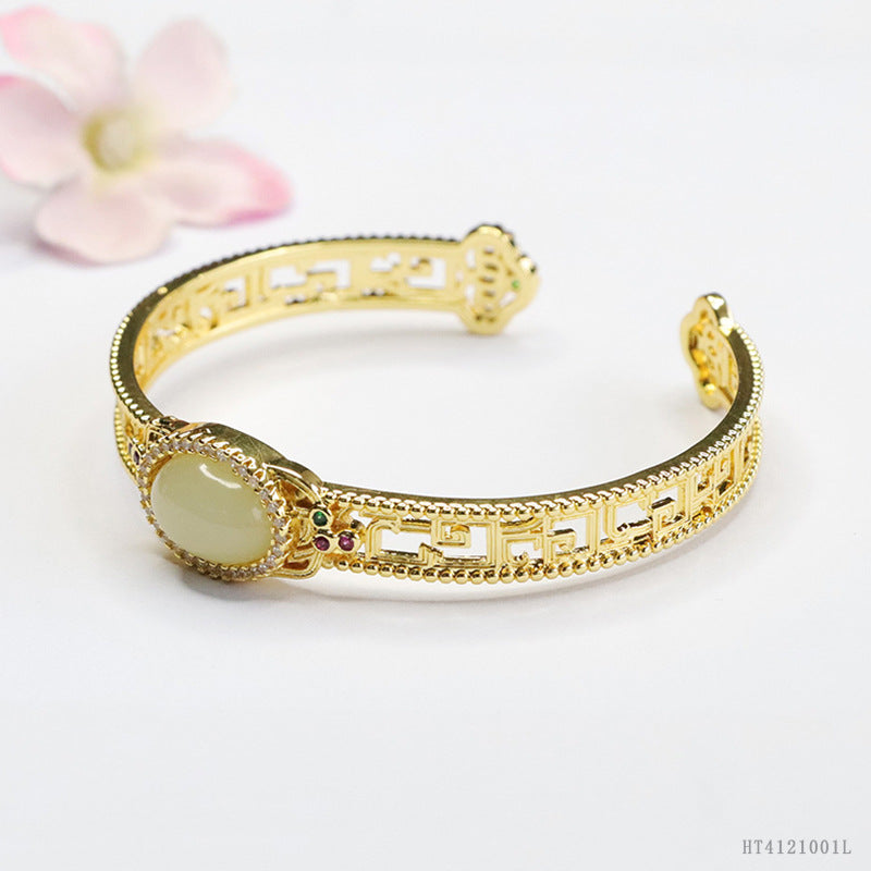 Qingshui Hetian Jade Openwork Cuff Bracelet