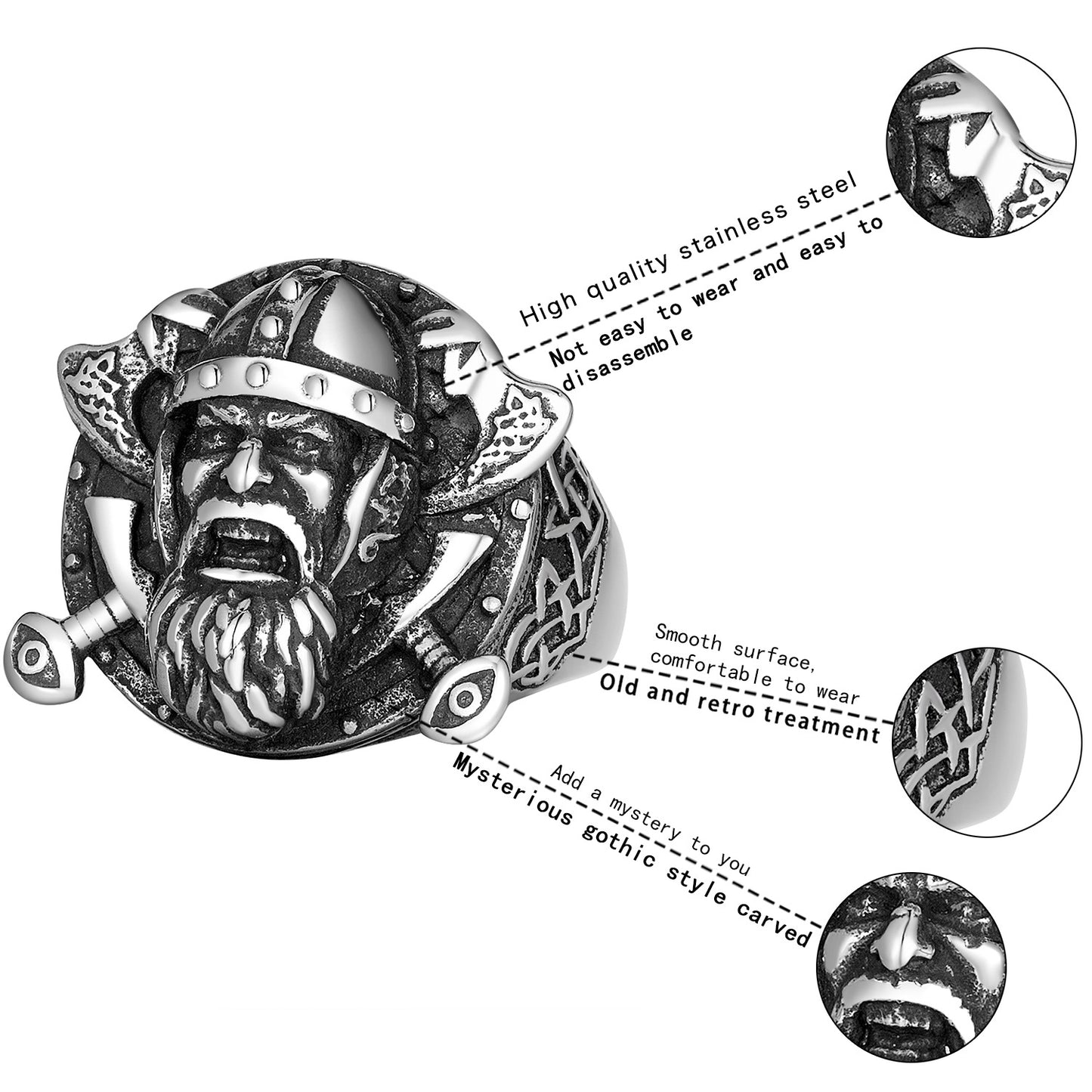 Stainless Steel Ring – Vintage Viking Double Axe Bearded Warrior Jewelry For Men