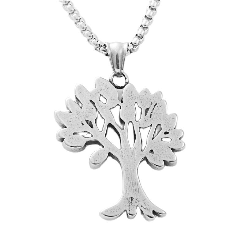 Titanium Steel Tree of Life Pendant Necklace for Men - Retro Punk Style Stainless Steel Jewelry