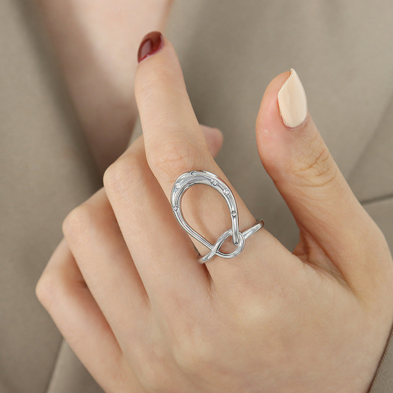 Geometric Curve Cold Wind Titanium Steel Ring - Women's Jewelry by Planderful