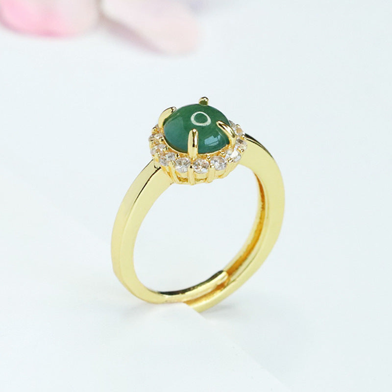 Blue-Water Jadeite Zircon Halo Ring