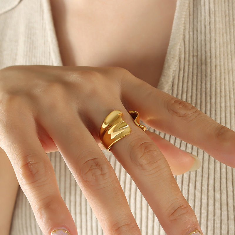 Cold Wind Gold Plated Titanium Steel Ring - Unique Design Women's Fashion Jewelry