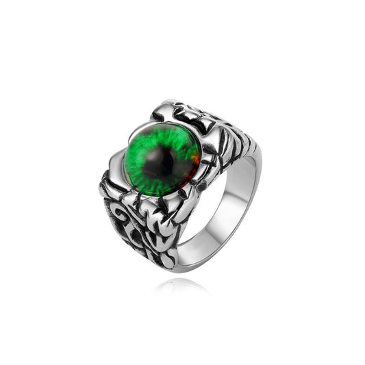 Planderful Titanium Steel Ring Devil Eye Unisex Bold Protection Symbol for Men and Women