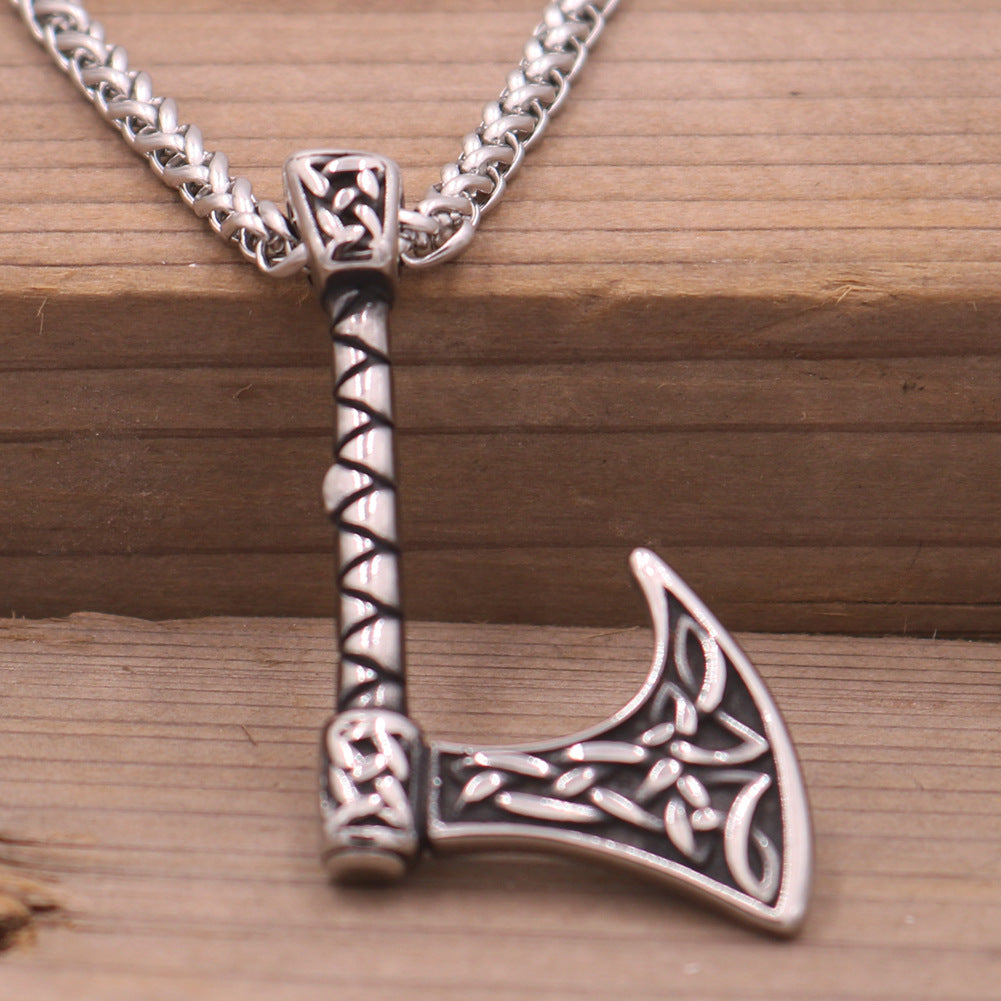 Norse Legacy Stainless Steel Viking Odin Axe Necklace for Men