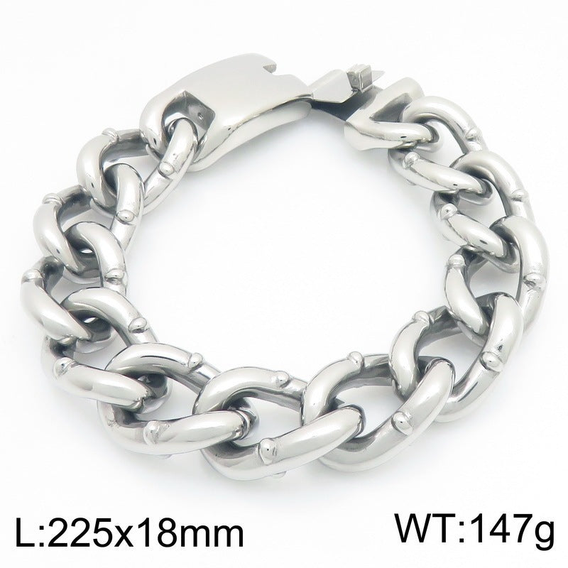 Round Bead Rivets Solid 18mm Cuban Hip-Hop Design Stainless Steel Men's Bracelet