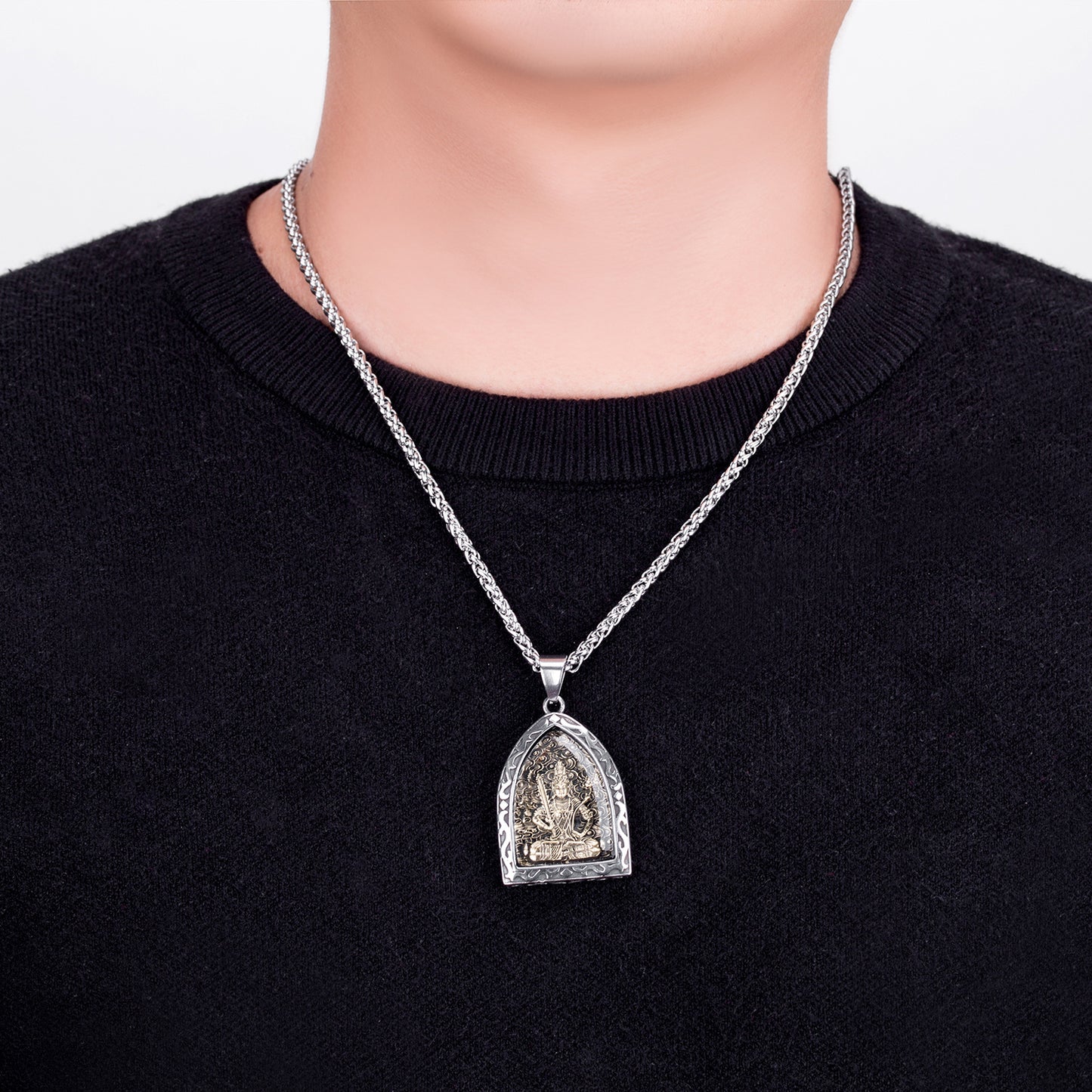 Steel Necklace – Elegant Zodiac Buddha Pendant