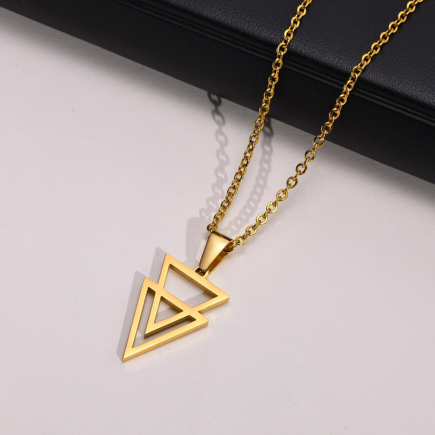 Men's Geometric Necklace Stainless Steel Triangle Pendant Black