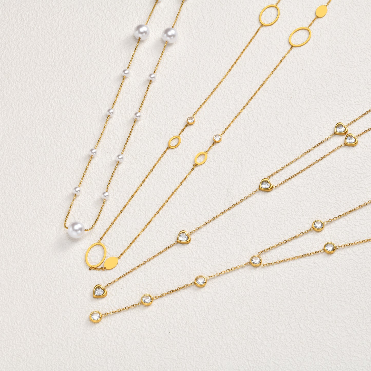 Stainless Steel Autumn & Winter & Double-Layer Imitation Pearl Round Zirconium Necklace