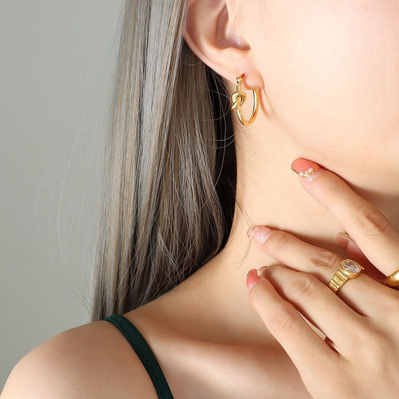 Golden Knotted Circle Stud Earrings by Planderful Collection