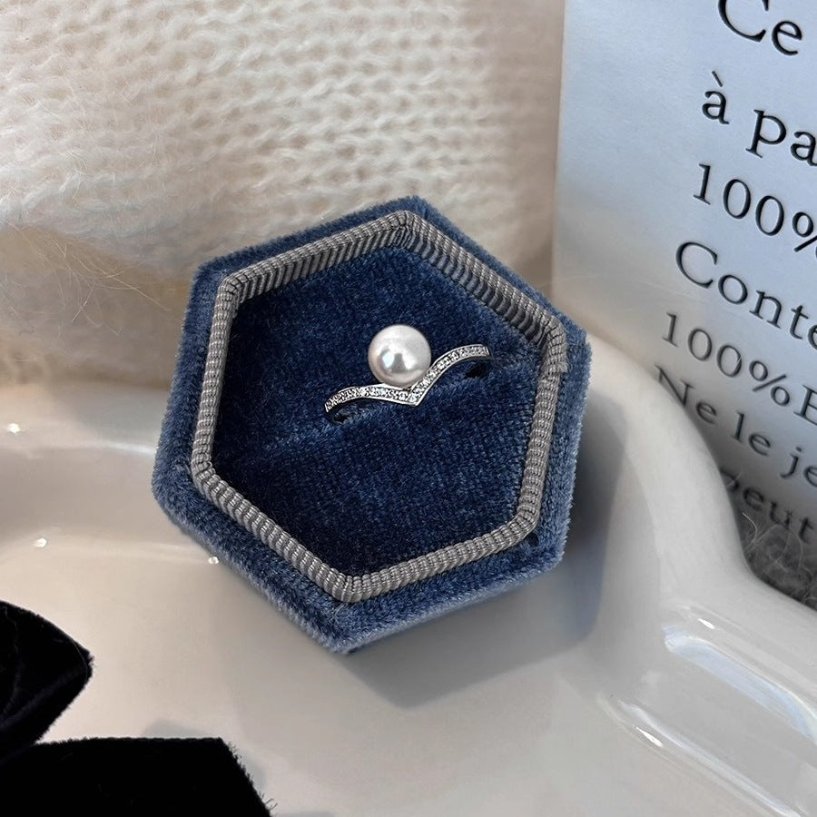 Planderful Sterling Silver Imitation Pearl Ring For Women Adjustable Light Luxury Elegant