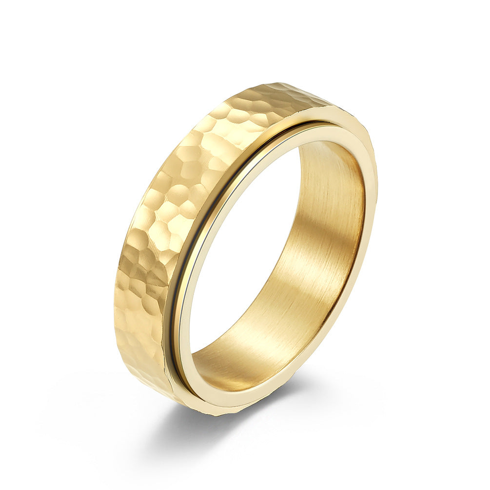 Planderful Hand Hammered Honeycomb Rotating Titanium Steel Ring Unisex Men Women Everyday Genie