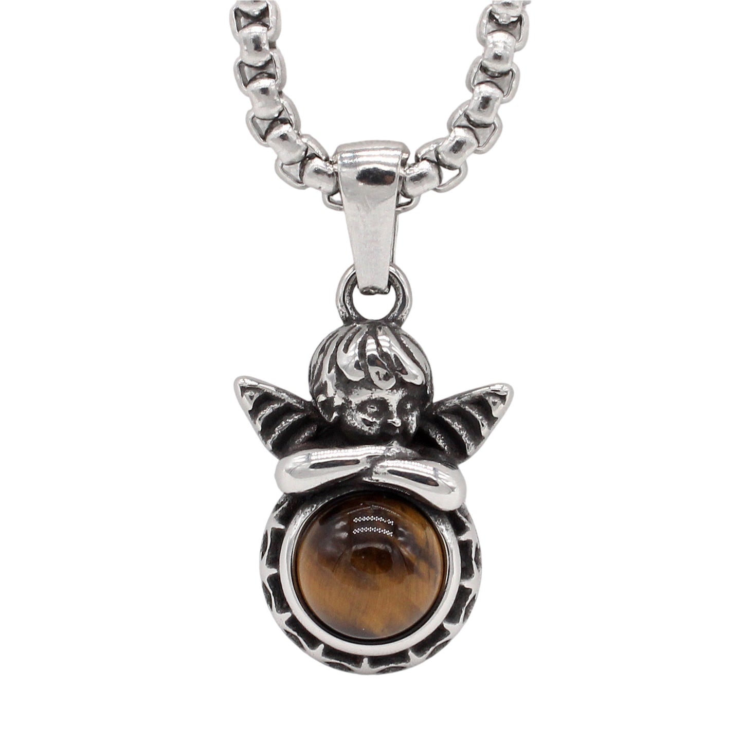 Planderful Everyday Genie – European and American Retro Little Angel Eros Titanium Steel Pendant Necklace for Men