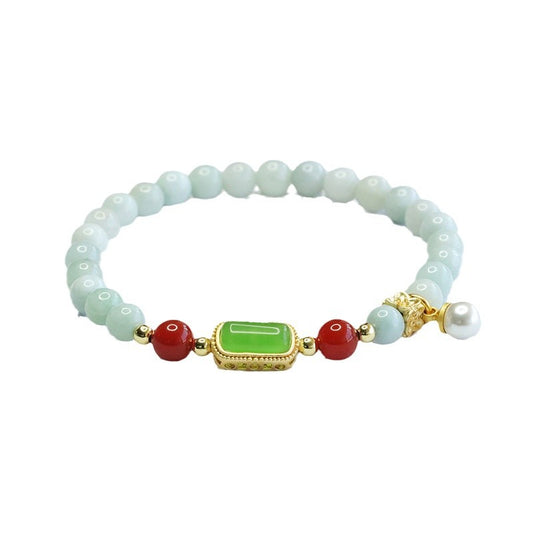 Jadeite Round Bead & Agate Bracelet